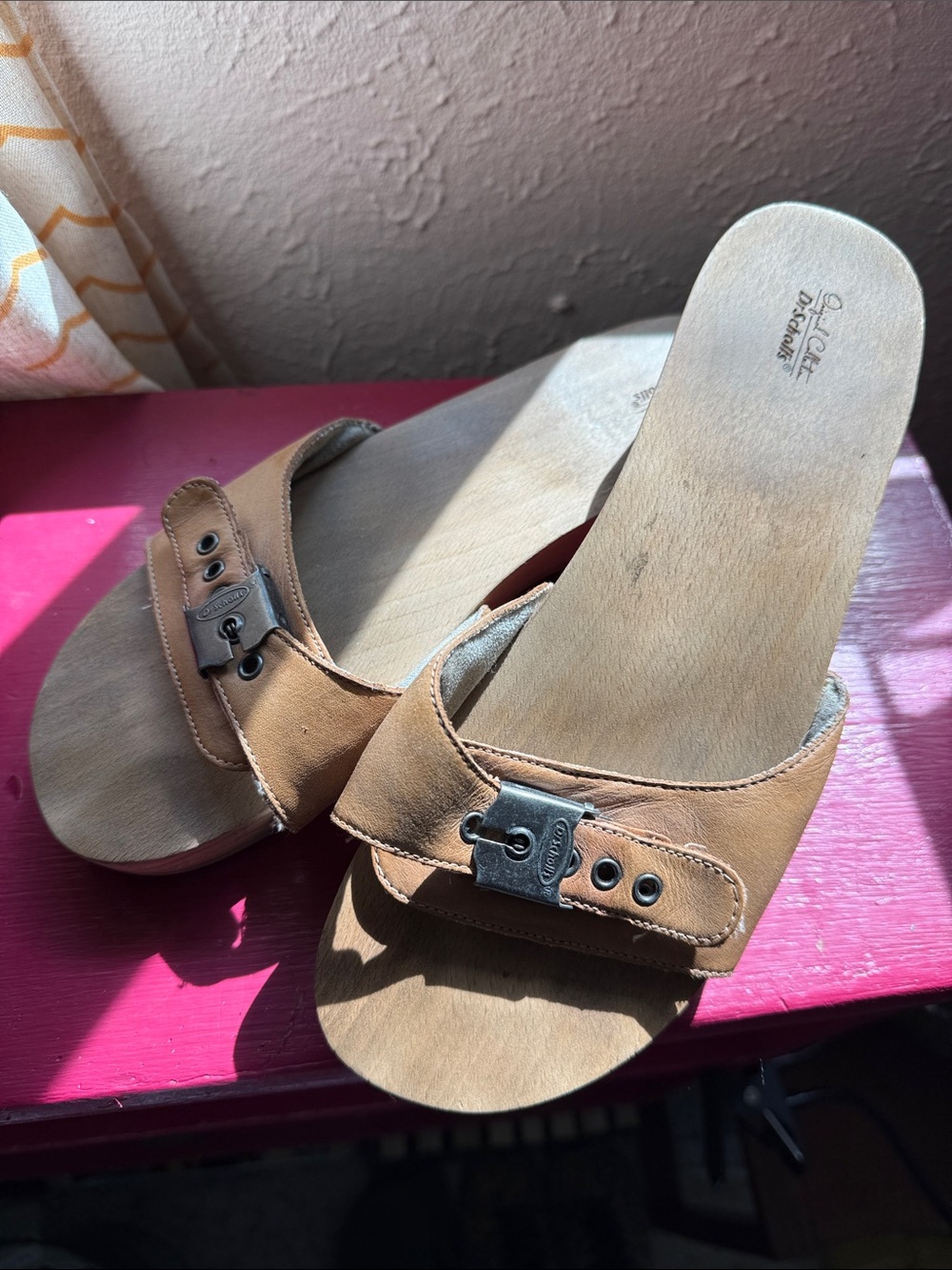 Clarks Women's Tan Leather Buckle Slide Mules